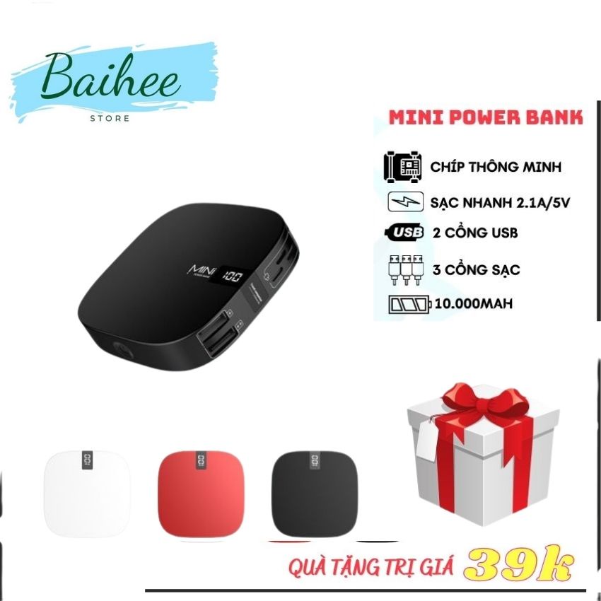 Sạc dự phòng đa năng thông minh MINI POWER BANK 10.000 Mah,Tích Hợp Sạc Nhanh, màn hìnhled hiển thị phần trăm pin-Baihee