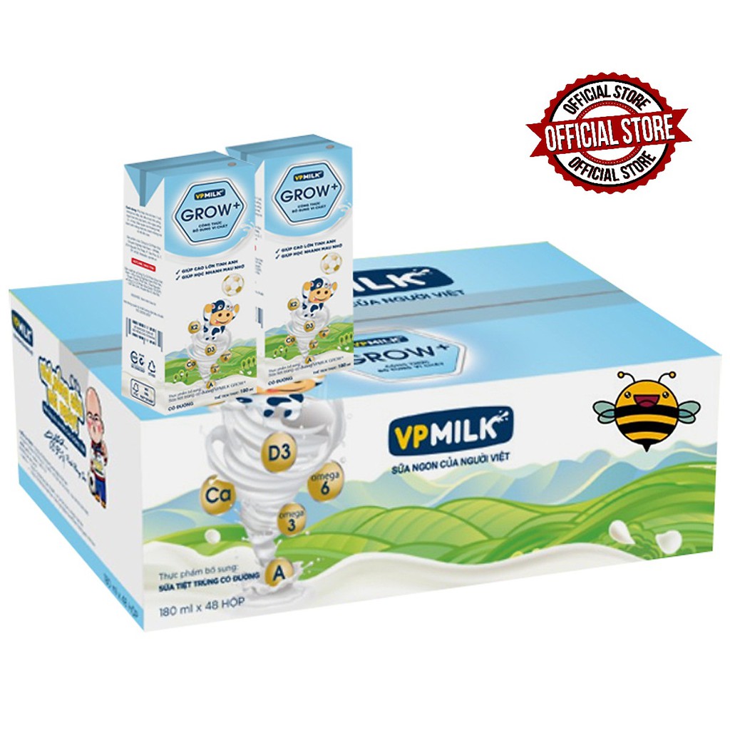 Sữa tươi tiệt trùng VPMilk Grow + 110ml - Thùng 48 hộp