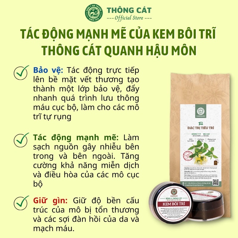 COMBO Trĩ Đông Y Gia Truyền Thông Cát - Kem bôi và trà hỗ trợ trĩ nội ngoại, co búi, teo, giảm đau rát trĩ, hết táo bón