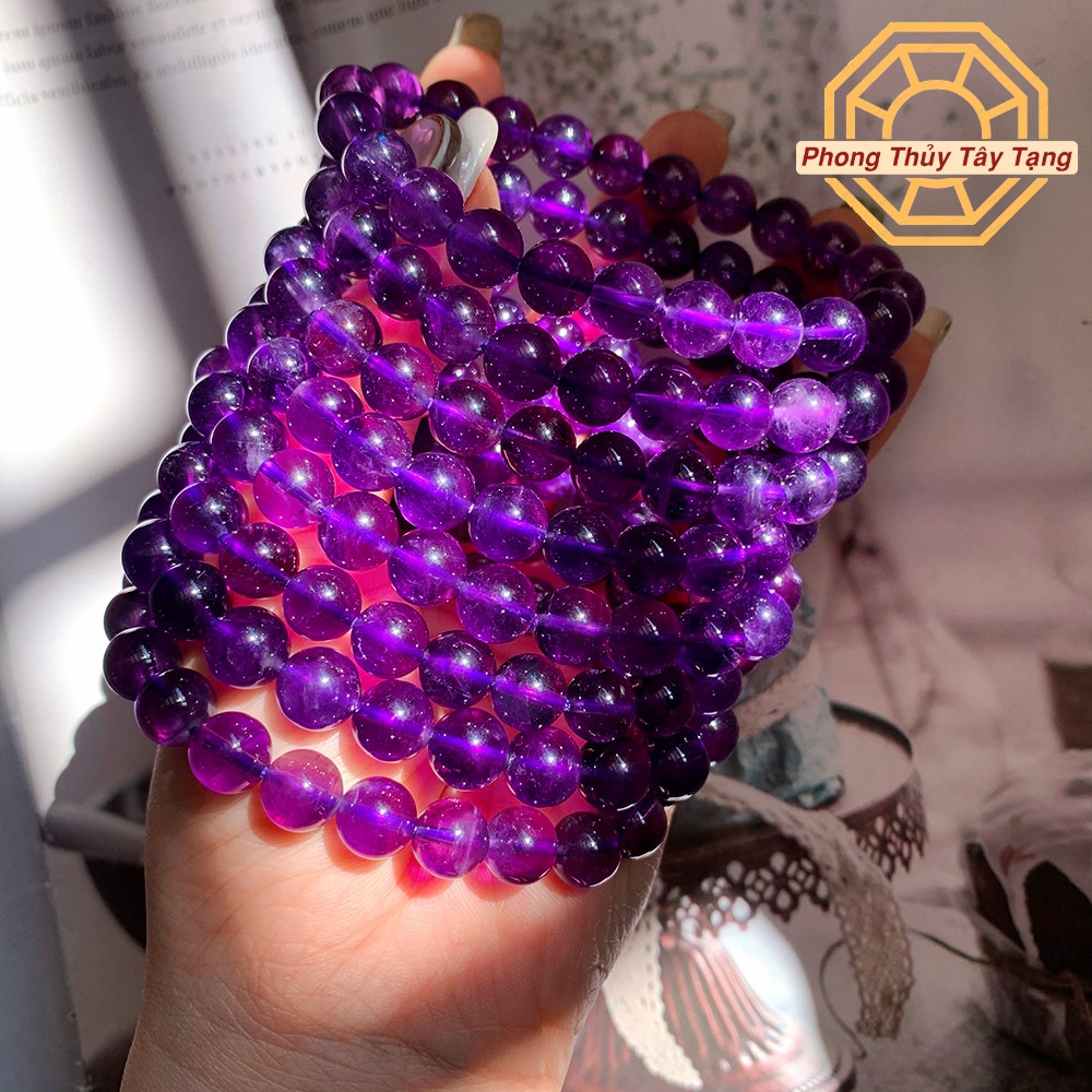 Vòng tay phong thủy màu tím may mắn sang trọng nữ mệnh Hỏa Thổ size 6 8 10li tặng hộp gỗ cao cấp - Phong Thủy Tây Tạng