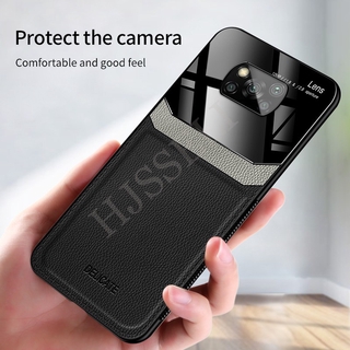 Ốp điện thoại mặt da PU kính cường lực cho Xiaomi Poco X3 Pro