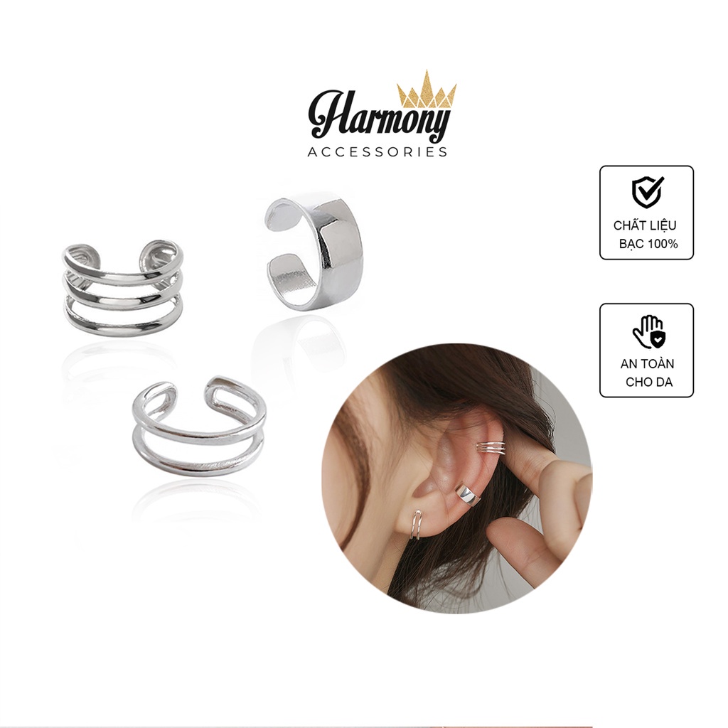 Khuyên tai, bông tai bạc kẹp vành Retro, bông tai không cần lỗ kẹp nam nữ cá tinh K81| TRANG SỨC BẠC HARMONY