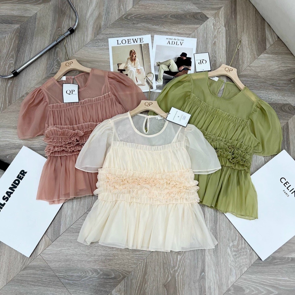 Áo babydoll nữ tay bồng, xếp eo bèo ngực m136