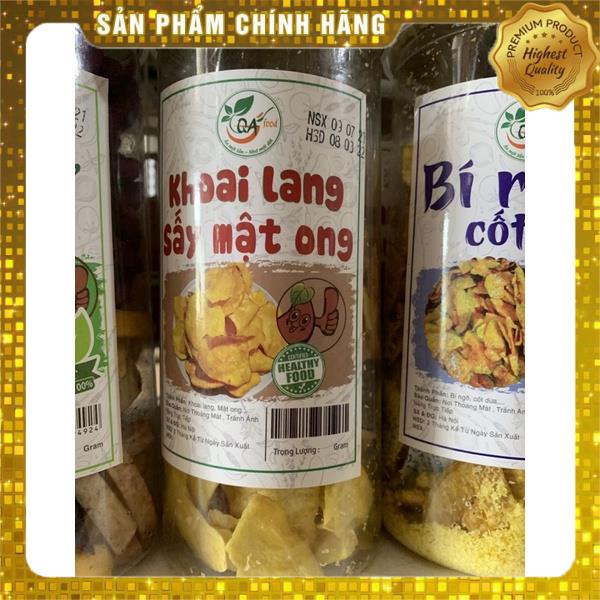 khoai lang sấy mật ong, khoai cọng sấy giòn, bí rang cốt dừa 200g 1 lọ