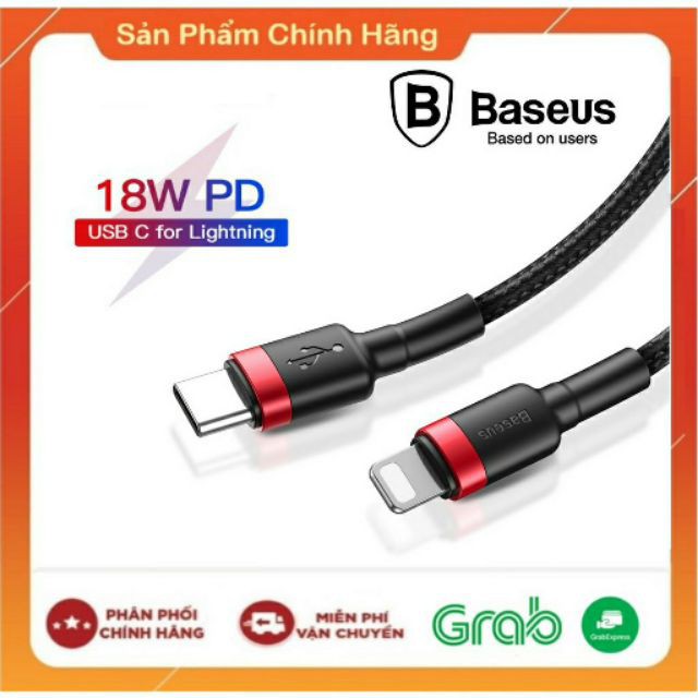 [ PD 18W ] Dây cáp sạc / đồng bộ dữ liệu Baseus PD 18W cổng USB C to Lightning cho iPhone 11 Pro Macbook dài 0.5m/1m/2m