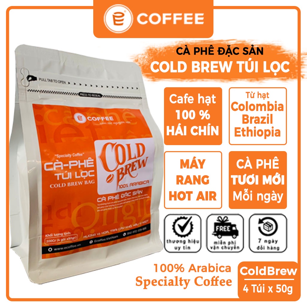 Cà phê cold brew túi lọc E COFFEE dòng cà phê đặc sản Arabica Specialty Coffee hương trái cây khô hậu ngọt (4 túi x 50g) | BigBuy360 - bigbuy360.vn