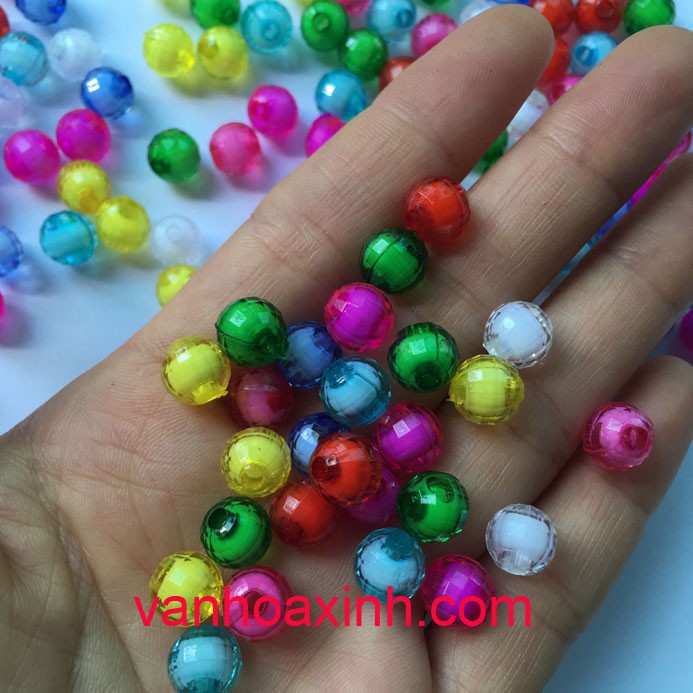 30 hạt nhựa 8mm lõi trắng mặt vát nhiều màu lỗ 1.5mm N30BR