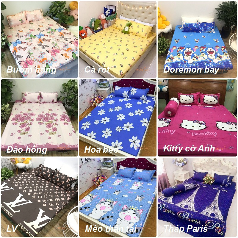 Set 4 món ga gối và vỏ gối ôm poly cotton m2 m6 m8 2m2 chat chọn mẫu