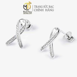 Bông tai nữ bạc đẹp, hoa tai kiểu khuyên đính đá bạc ta, trang sức Minh Thoa JEWELRY