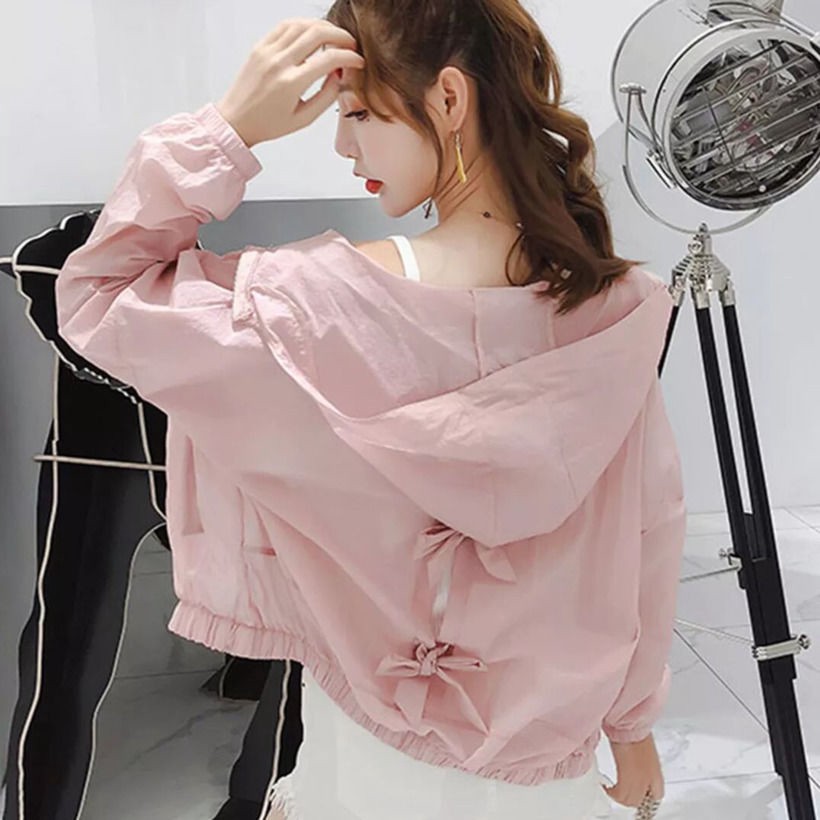 Áo khoác có nón thiết kế cột nơ xinh xắn thời trang cho nữ