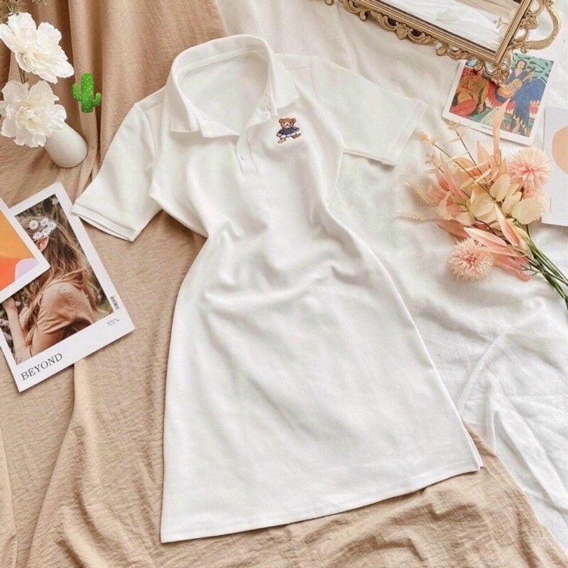 🍀Đầm polo thêu gấu xinh ơi là xinh