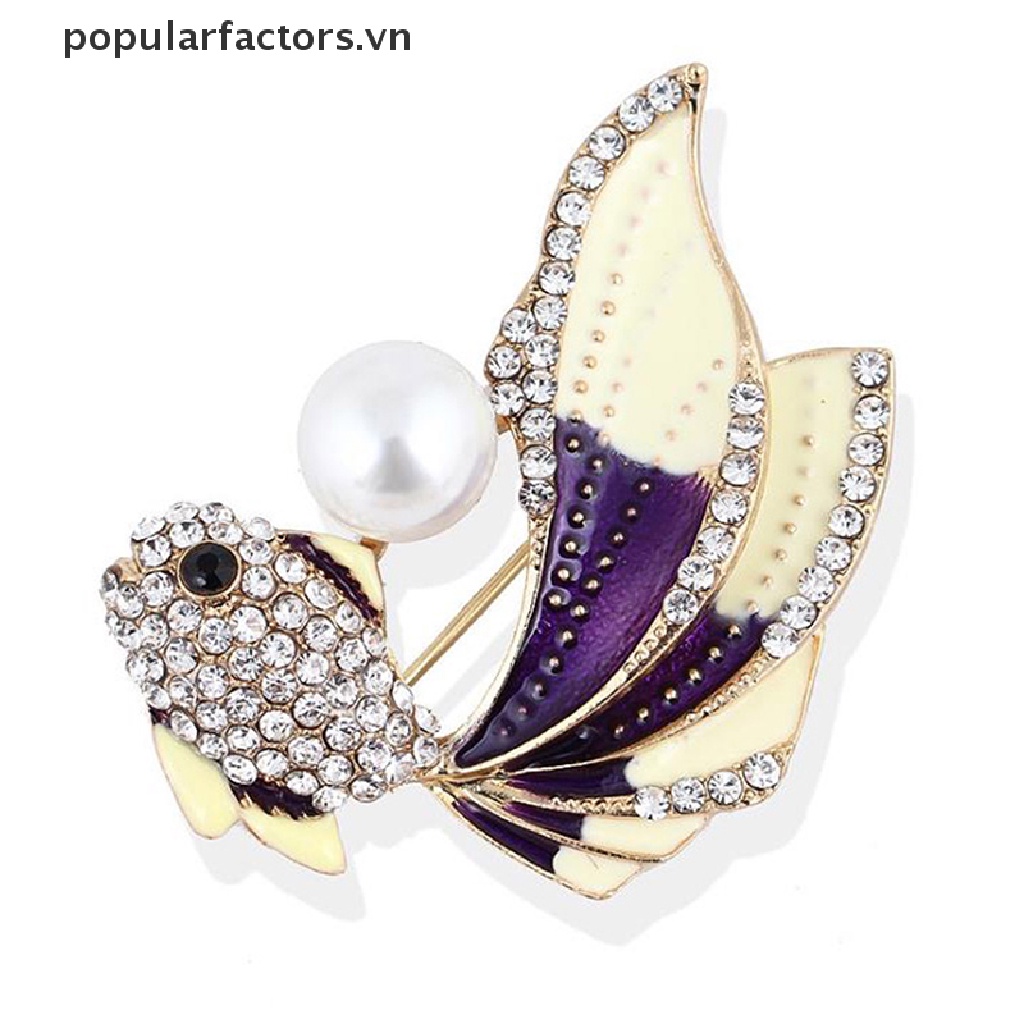 1 Huy Hiệu Cài Áo Hình Cá Vàng Đính Đá Thời Trang