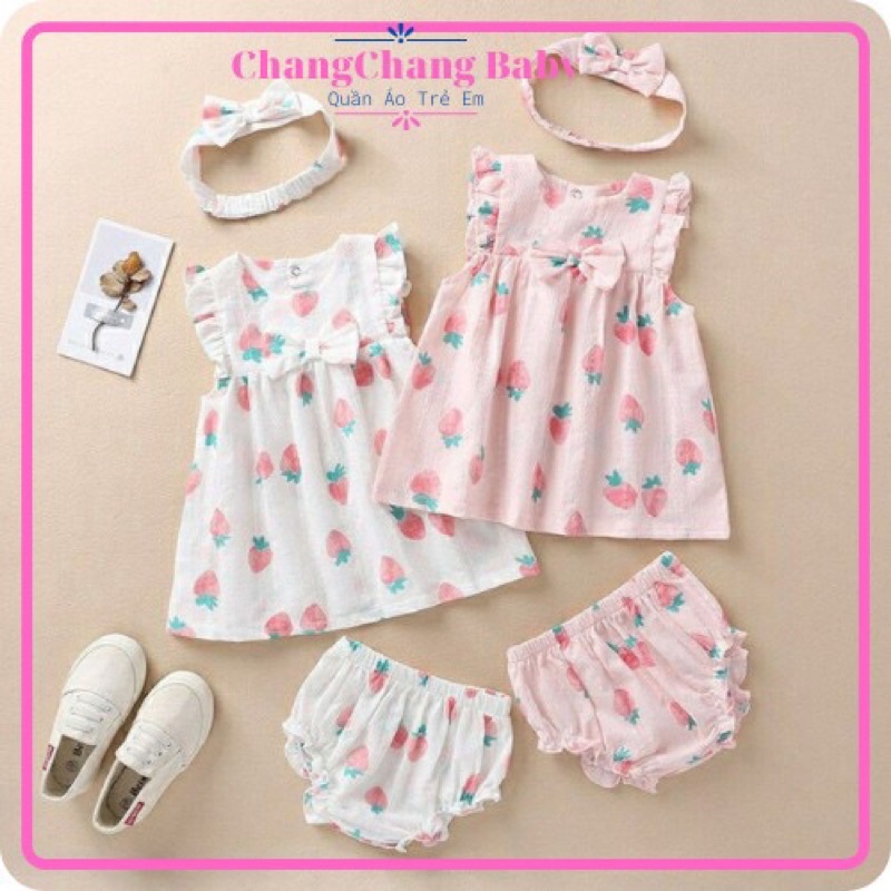 Bộ váy bé gái gồm váy, quần chip và băng đô (7kg - 15kg)
