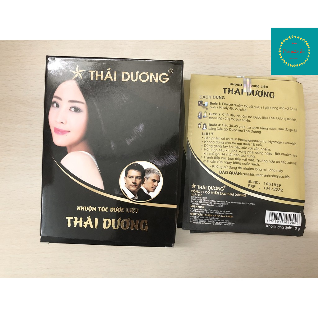 Nhuộm tóc dược liệu Thái Dương Hộp 5 gói màu đen mang lại hiệu quả cho tóc hàng chính hãng date luôn mới