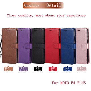 For Motorola Moto E4 Plus Plain Leather Flip Wallet Stand Phone Case Cover