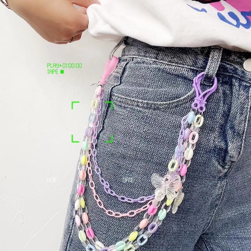 Dây chuỗi xích gắn thắt lưng quần trong suốt hoạ màu kẹo Hàn Quốc