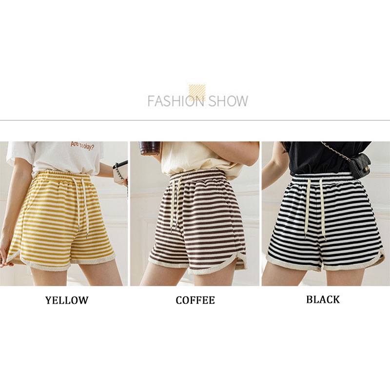 Quần Short Thể Thao Lưng Cao Ống Rộng Họa Tiết Kẻ Sọc Phong Cách Hàn Quốc Mới Cho Nữ