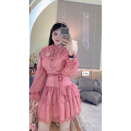 Đầm tơ cúc bọc 2 màu khách e mặc xinh quá