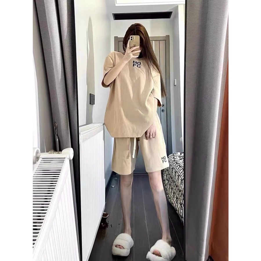 Bộ Thun Chữ OMFG PEONYB Unisex [FREESHIP]  Set đồ quần short kèm áo phông tay lỡ form rộng 3158 be mịn kiểu hàn quốc