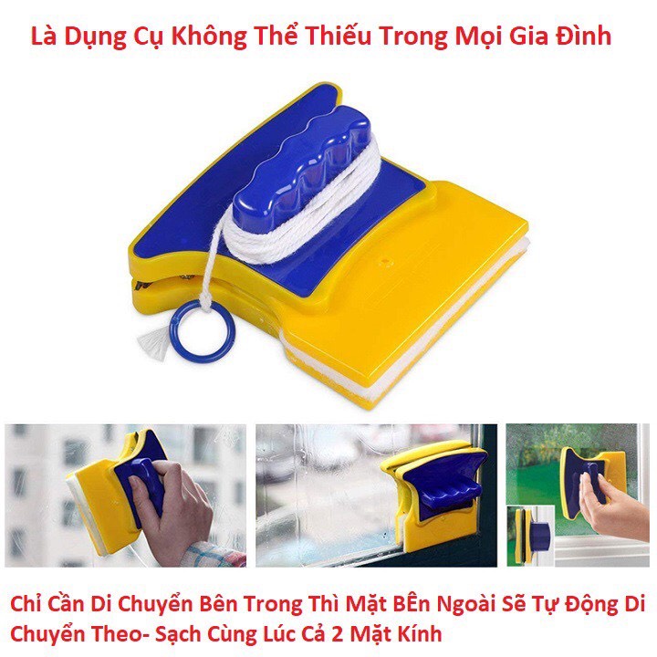 Dụng cụ lau kính 2 mặt hít nam châm dụng cụ vệ sinh, lau cửa kính chung cư kính bể cá