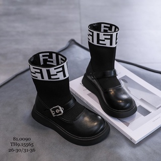 Boot Khoá Viền Fendii Cổ Len Trẻ Em_Bốt da mềm  cổ chun cao Phong Cách Mới cho bé yêu [Hàng có sẵn]