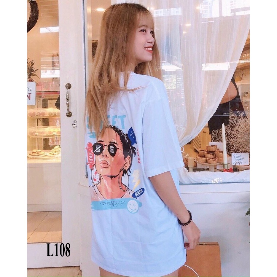 Áo thun 💕𝑭𝒓𝒆𝒆𝒔𝒉𝒊𝒑💕 Áo phông rộng dáng Unisex L108, mặc cặp, nhóm, lớp in chữ the zed STREET enjoy life hình CÔ GÁI.