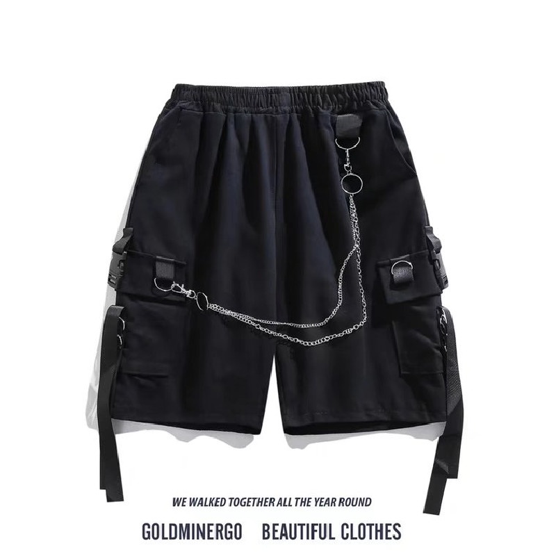 【M-4XL】Quần Short Nam Dáng Rộng Phối Túi Lớn Phong Cách Hip Hop Thời Trang Mùa Hè