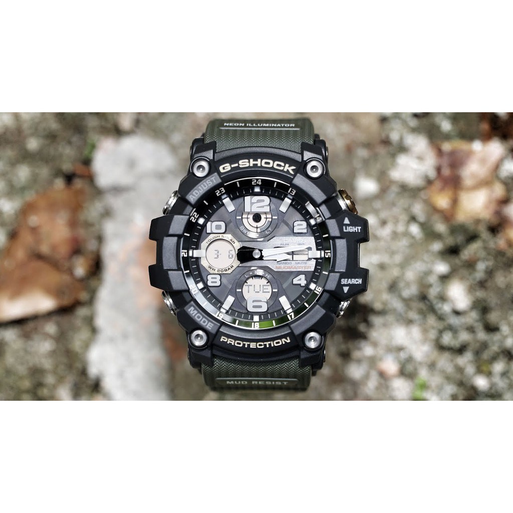 Đồng hồ nam Casio G Shock MUDMASTER GSG-100-1A8 Pin Năng Lượng Mặt Trời - Hai Đèn Le