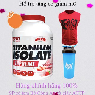 Thực phẩm bổ sung tăng cơ titanium whey isolate supreme + bình lắc s001 + áo thể thao