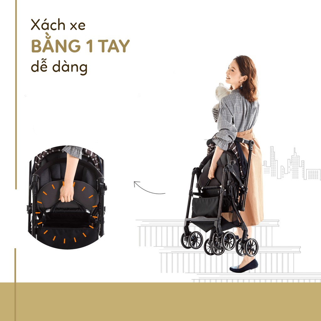 XE ĐẨY COMBI HANDY 4X AIR 4 BÁNH QUAY TỰ ĐỘNG KẺ ĐEN