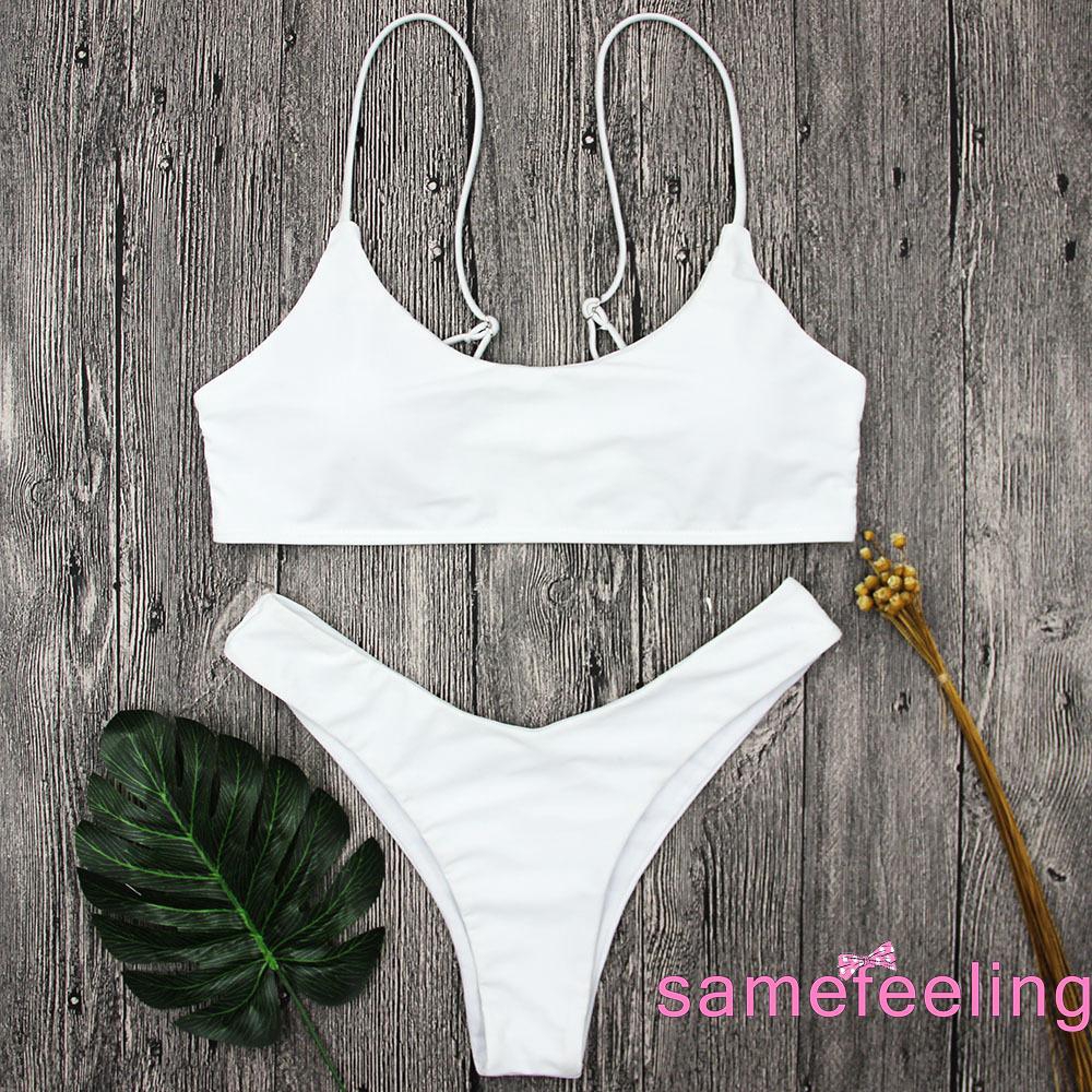 Bộ bikini đi biển màu trơn thiết kế quyến rũ thời trang cho nữ | BigBuy360 - bigbuy360.vn