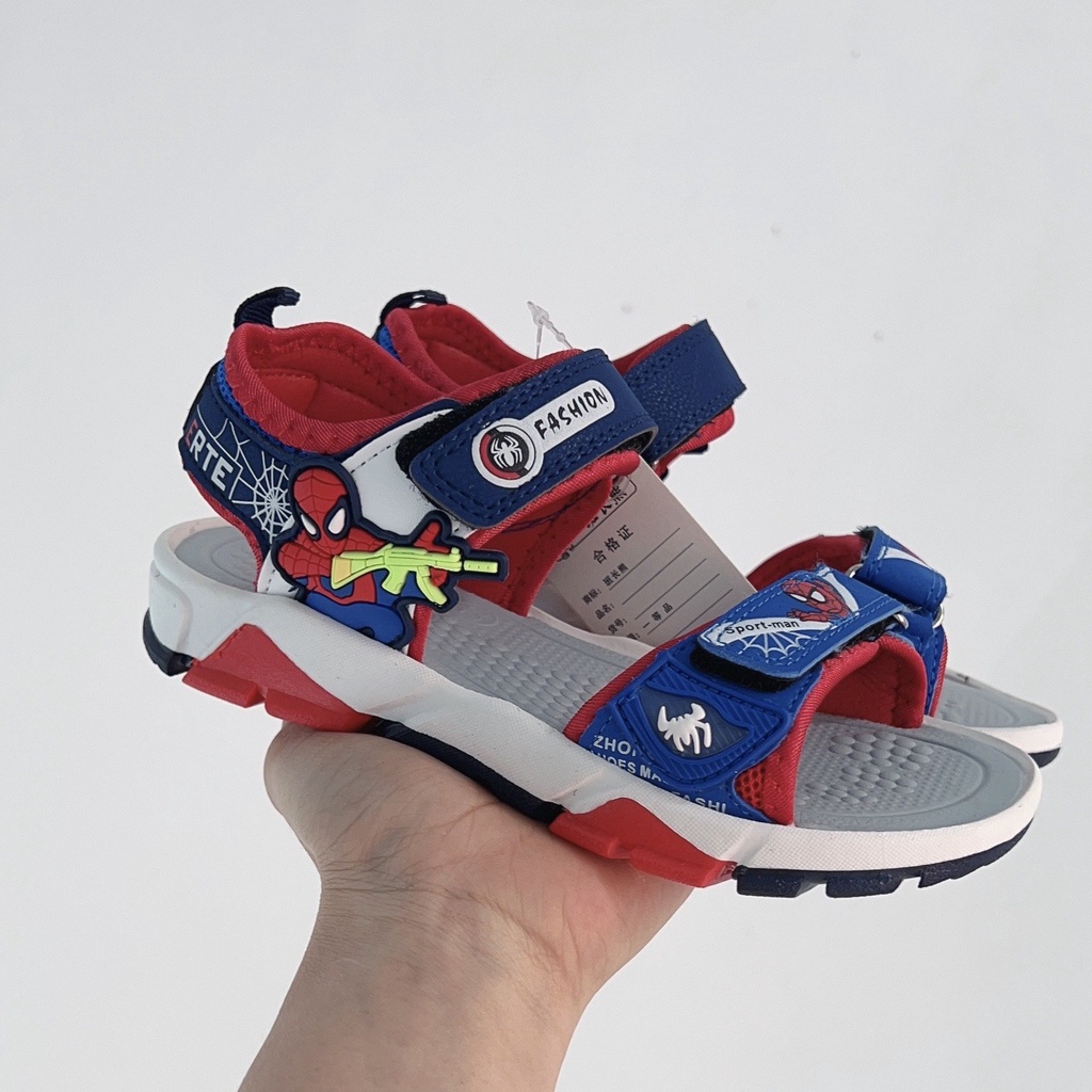 sandal bé trai - dép quai hậu bé trai đi học size đại siêu nhân nhện có quai dán chống trượt size đại 6103 ( ảnh thật)