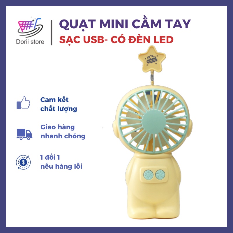 Quạt Cầm Tay Mini Có Đèn LED Tích Điện, Hình Phi Hành Gia Dễ Thương Nhỏ Gọn- Dorii Store