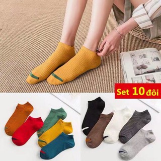 Set 10 đôi Tất/Vớ kẻ sọc Vintage Hàn Quốc kèm túi