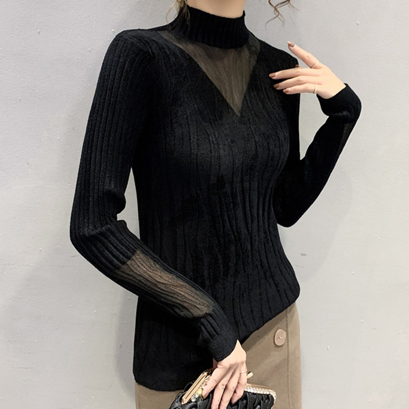 Áo Len Tay Dài Phối Ren Thời Trang Cho Nữ