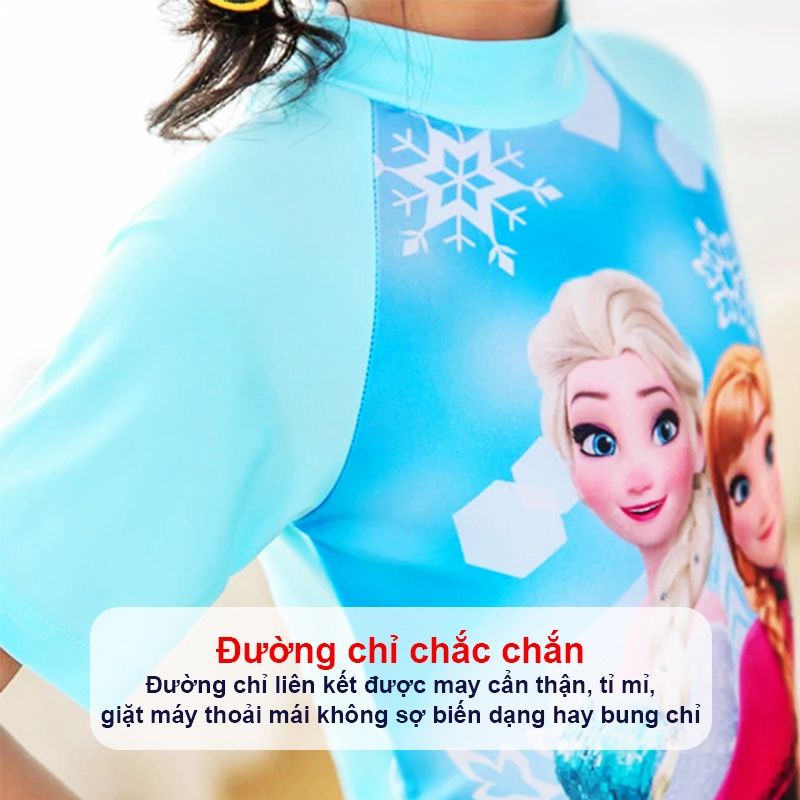 Bộ Đồ bơi trẻ em bộ liền thân cho bé gái từ 3-9 tuổi Pony Elsa, đồ bơi trẻ em ngắn tay ngựa Pony công chúa Elsa
