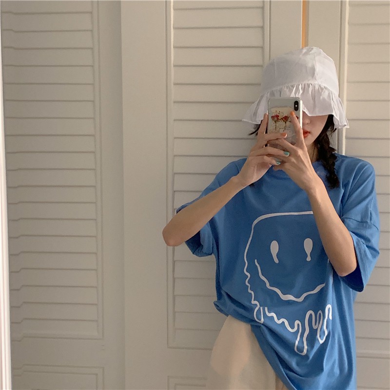 Áo thun nữ tay ngắn cổ tròn hình mặt cười ulzzang