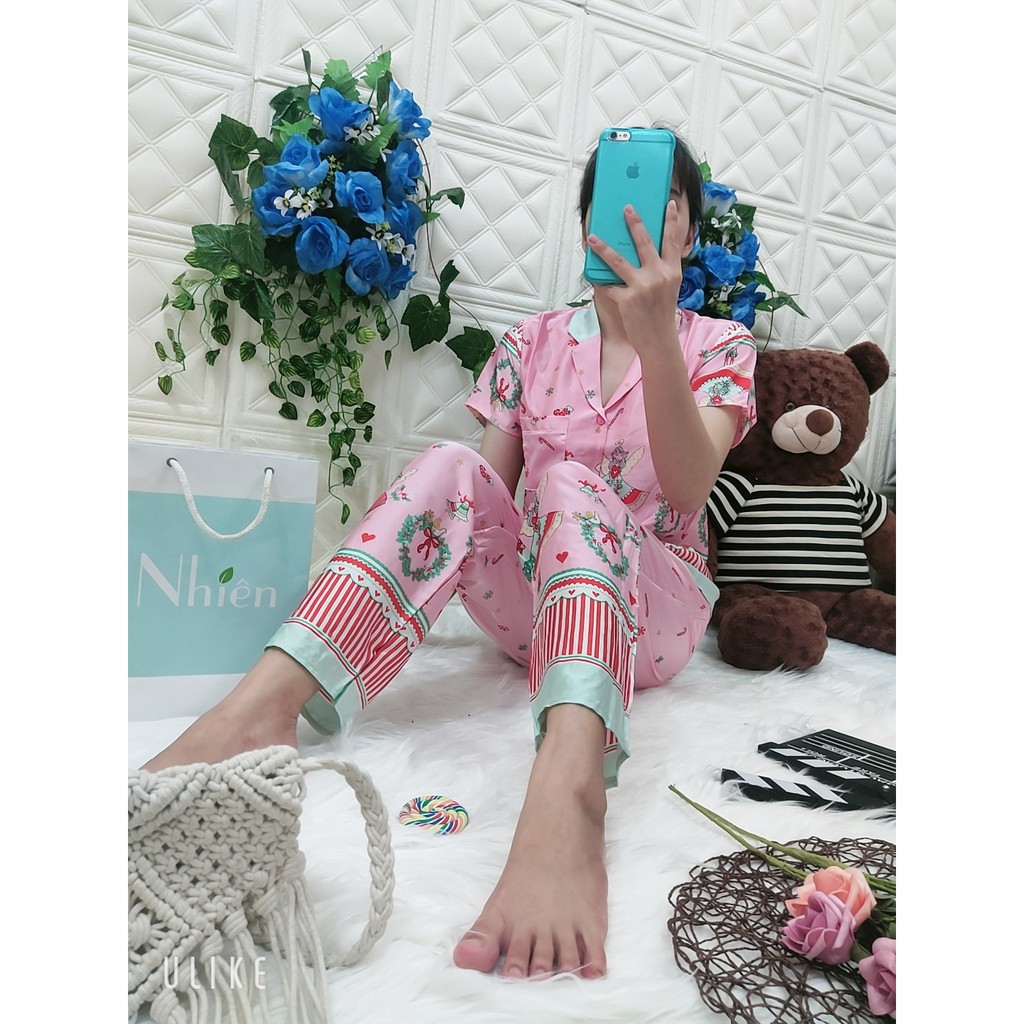 BỘ PIJAMA SATIN TAY NGẮN QUẦN DÀI CHÂN BÔNG MS30 | BigBuy360 - bigbuy360.vn