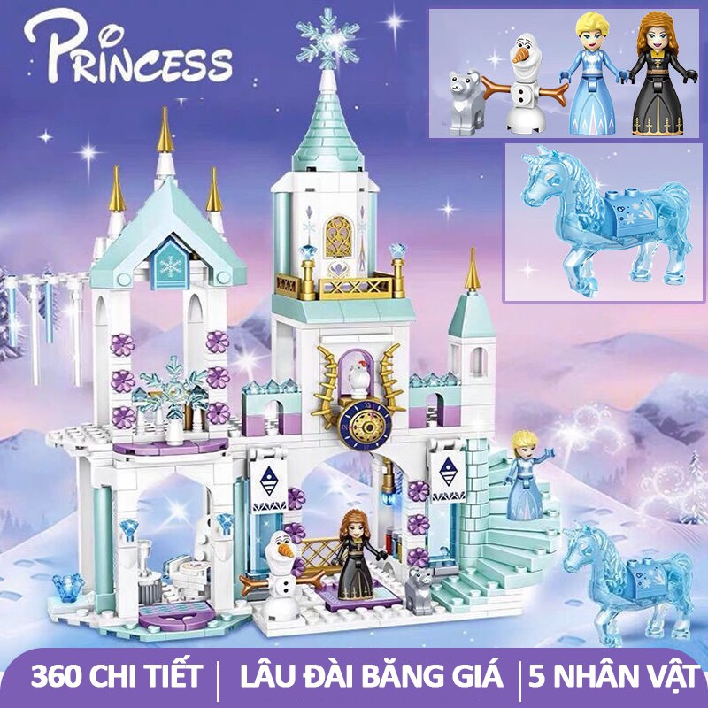Đồ chơi Lego xếp hình Công chúa Elsa Snow Castle , Lego lâu đài tuyết cho bé gái 360 568+ chi tiết