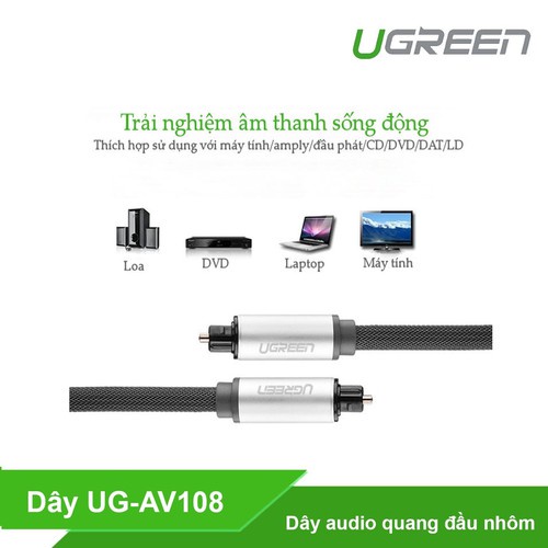 Cáp Audio Quang (Toslink, Optical) Dài 1m 1,5m 2m 3m UGREEN 10539 10540 10541 10542  Vỏ Nhôm- Hàng Chính hãng
