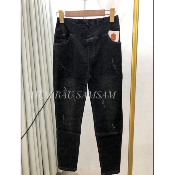 QUẦN JEANS BÒ BẦU DÀI CẠP CHÉO CO GIÃN MỀM MẠI