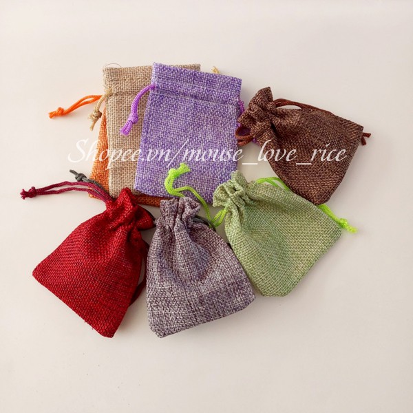 Set 10 túi rút vải bố size nhỏ mini gói quà tặng trang trí nhà cửa quán cà phê thời trang tiện lợi