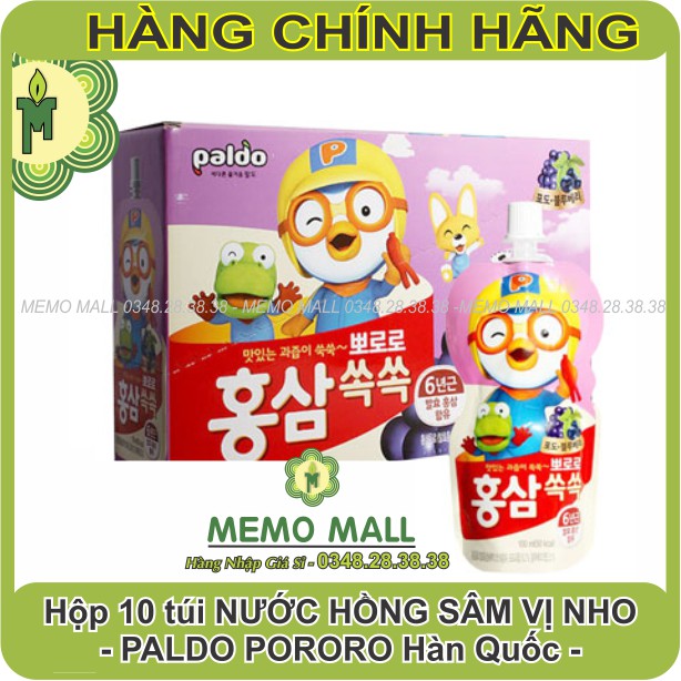 Nước Hồng Sâm Trẻ Em Baby Paldo Pororo Chính Hãng Hàn Quốc - Hộp 10 gói * 100ml