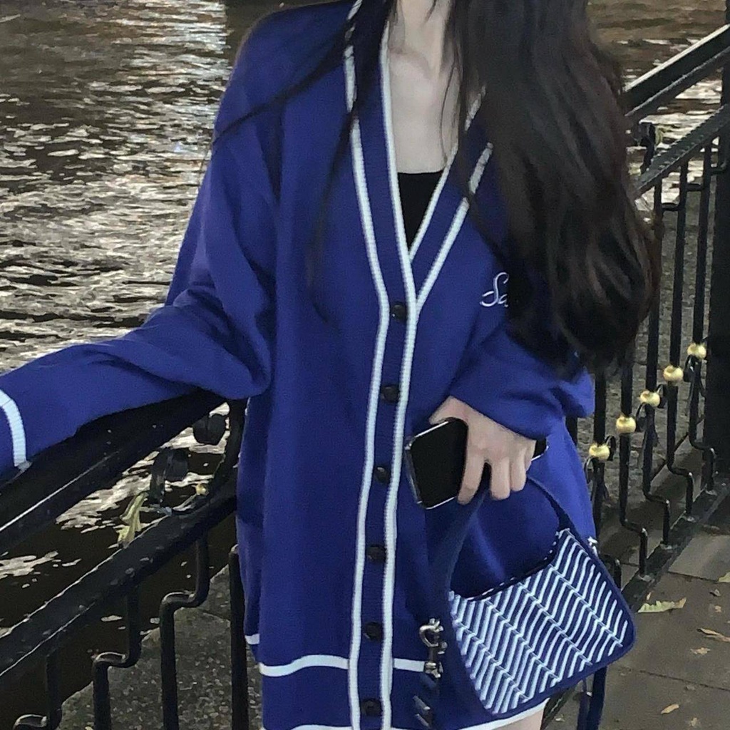 Áo Khoác Cardigan Dệt Kim Mỏng Dáng Rộng Thời Trang Thu Đông Phong Cách Retro