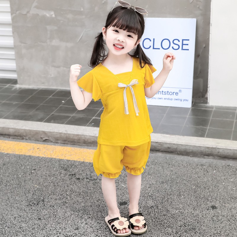 3 - Bộ bé gái màu hồng có nơ nhún viền - HG036-SM
