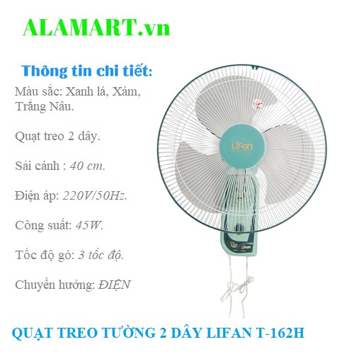 Quạt treo tường Lifan T-162H 2 dây giật đảo, tốc độ