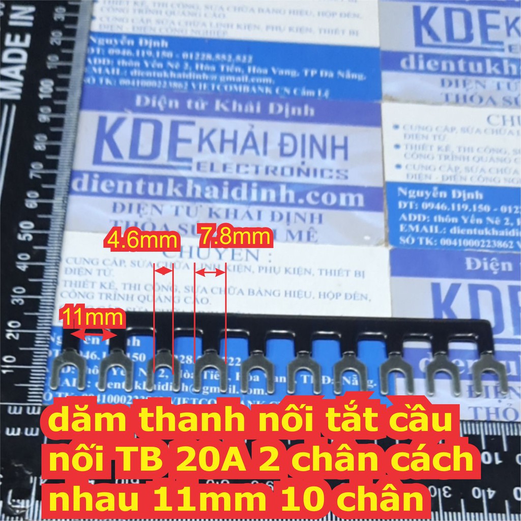 2 cái dăm, lượt, thanh nối tắt cầu nối dây, Short bar Domino TB 20A 2 chân cách nhau 11mm 10 chân kde7068