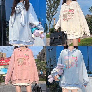 [Có Ảnh Thật - Order Hàng Loại 1] (H) Áo Hoodie Lolita nỉ bông tai thỏ in hình oversize loại đẹp 🐰