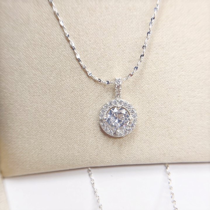 Dây chuyền bạc Evasilver mặt tròn đính đá nữ tính, Trang sức bạc Ý cao cấp