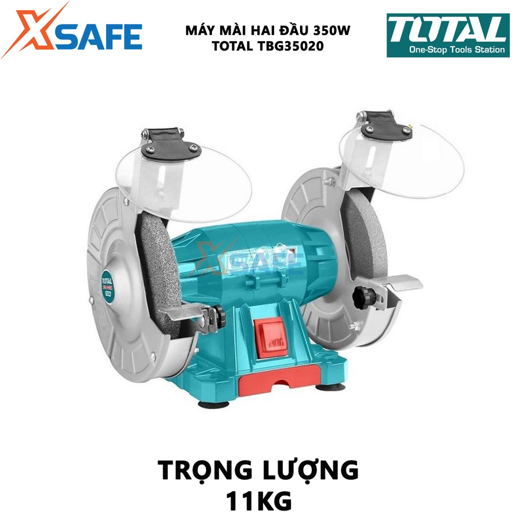 Máy mài 2 đá TOTAL TBG35020 220V 2 đầu mài, nguồn vào định mức 350W, tốc độ không tải 2950 phút, kích thước đá mài 200mm